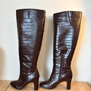 Chocolate Brown Faux Crocodile Vegan Boots